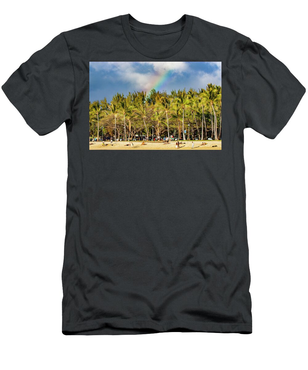 Oahu T-Shirt featuring the photograph Rainbow over Waikiki by Anthony Jones
