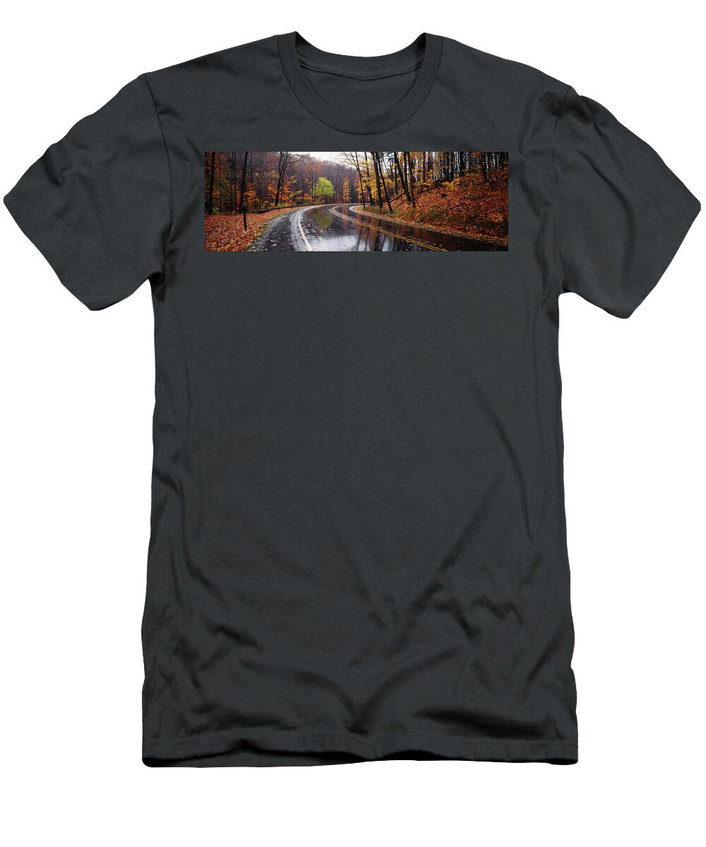 Photography T-Shirt featuring the photograph Rainy Road In Autumn, Euclid Creek by Panoramic Images