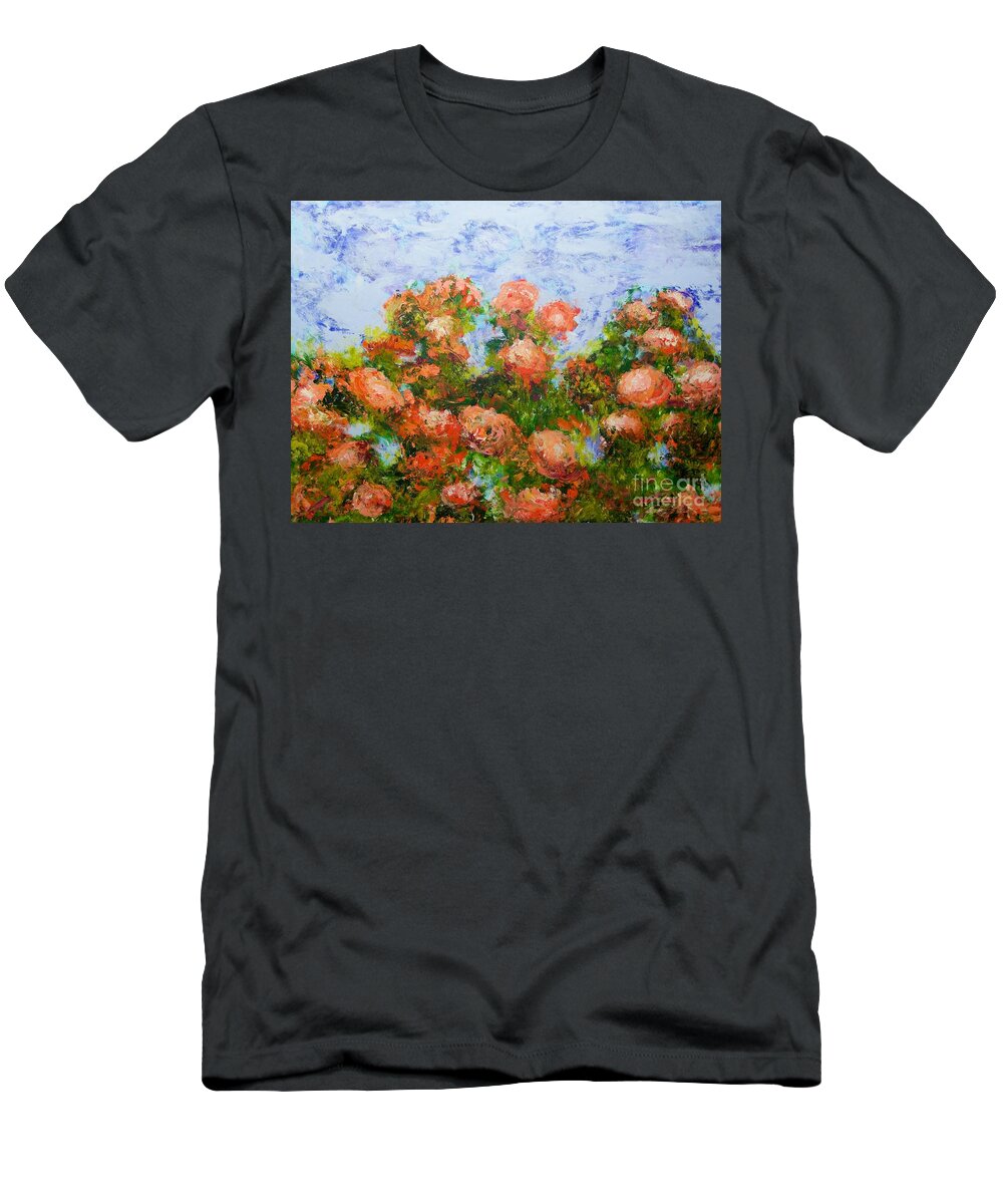 Roses T-Shirt featuring the painting Red Ribbon Roses by Allan P Friedlander