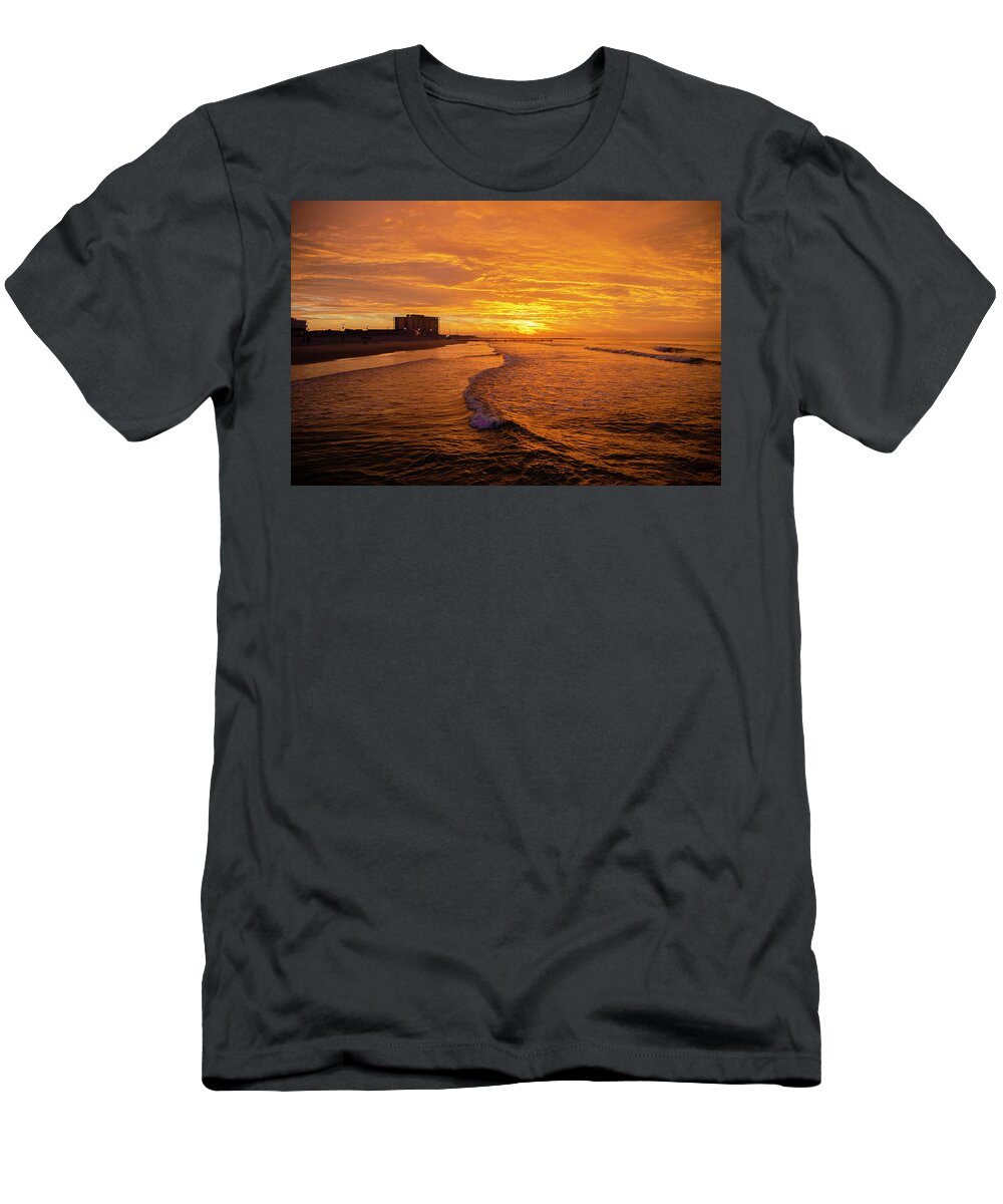 Red T-Shirt featuring the photograph Red Skies at Ocean City New Jersey by Bill Cannon