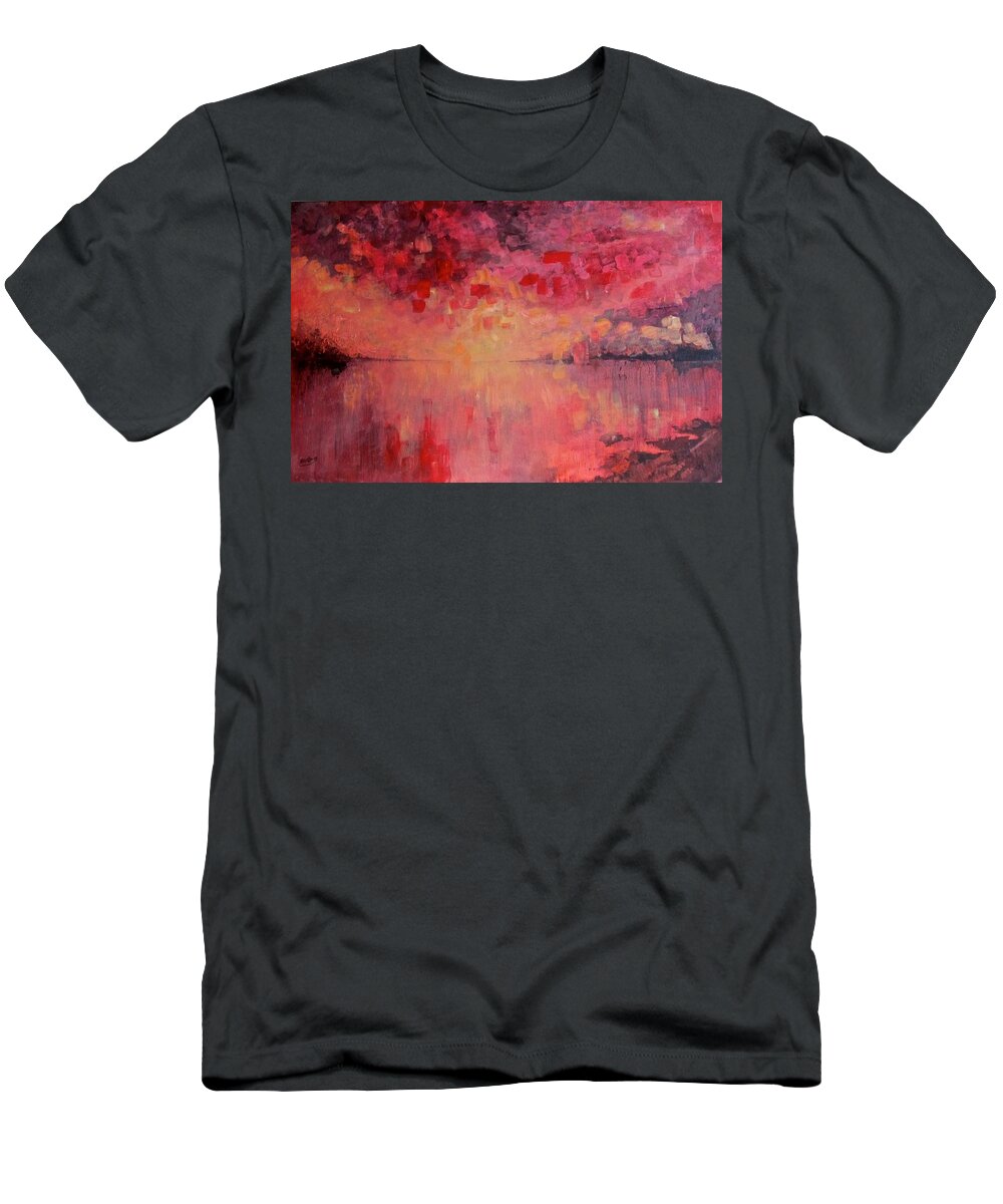 Sea T-Shirt featuring the painting Red Sky at Night by Barbara O'Toole