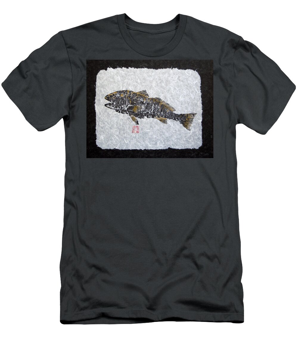 Redfish T-Shirt featuring the painting Redfish - golden with border by Adrienne Dye