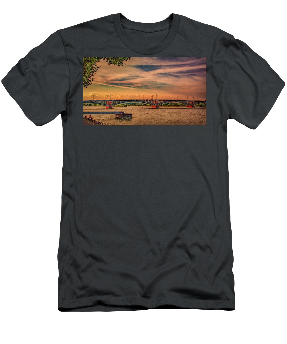 Mainz T-Shirt featuring the photograph Rhine River Sunset in Mainz by Marcy Wielfaert