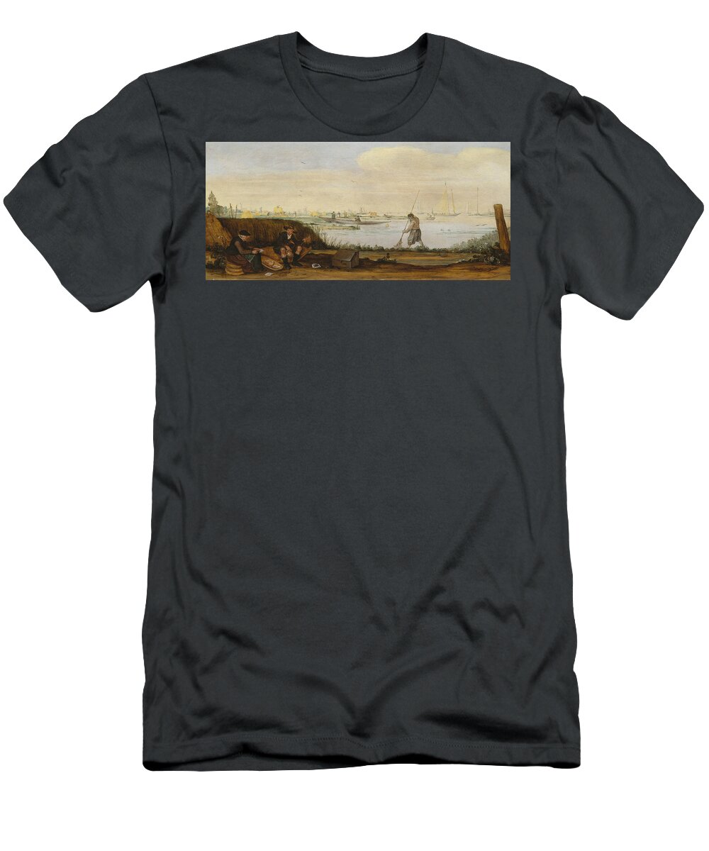 17th Century Art T-Shirt featuring the painting River Landscape with Boats and Fishermen by Arent Arentsz