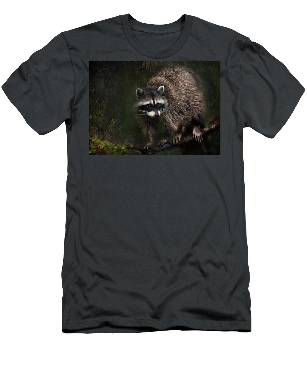 Raccoon T-Shirt featuring the painting Rocky Raccoon by Jeanette Mahoney