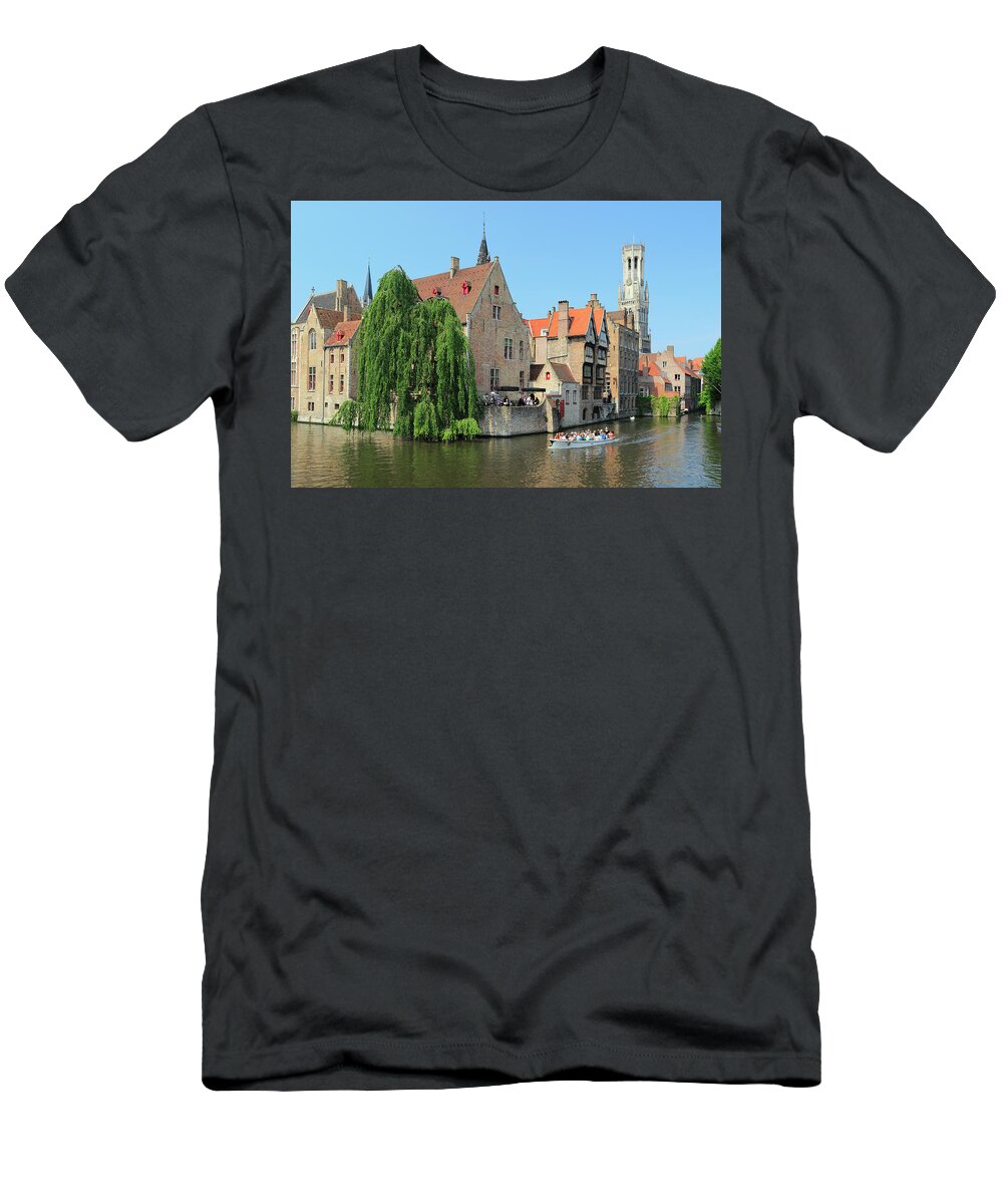 Architecture T-Shirt featuring the photograph Rozenhoedkaai and the Belfry Bruges Flanders Belgium by Ivan Pendjakov