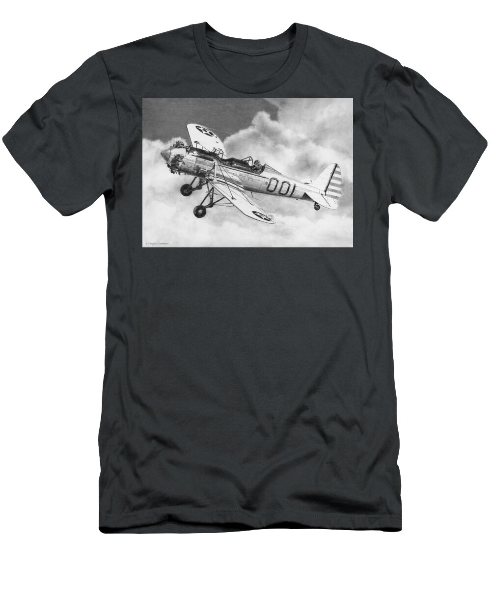 Aircraft T-Shirt featuring the drawing Ryan PT-22 Recruit Drawing by Douglas Castleman