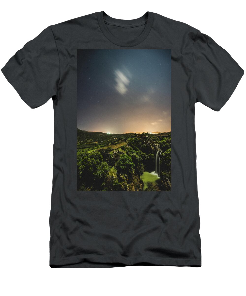 Golan Heights T-Shirt featuring the photograph Saar Falls -night 1 by Mati Krimerman
