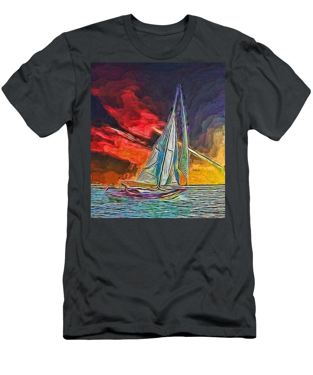 Paint T-Shirt featuring the painting Sailboath on sunset 2 by Nenad Vasic