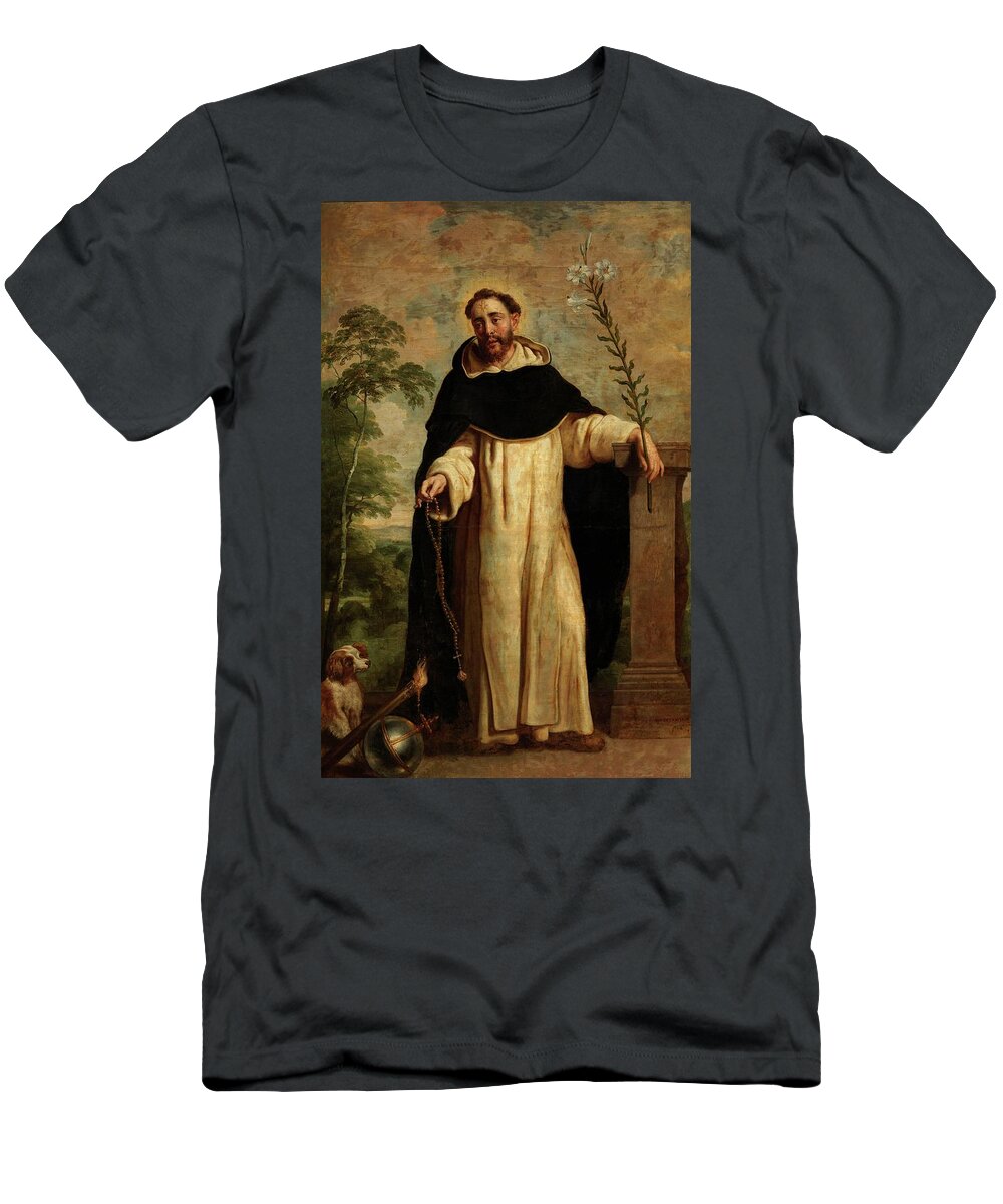 Caspar De Crayer T-Shirt featuring the painting 'Saint Dominic', ca. 1655, Flemish School, Oil on canvas, 273 cm x 176 cm, P0... by Gaspar de Crayer -1584-1669-