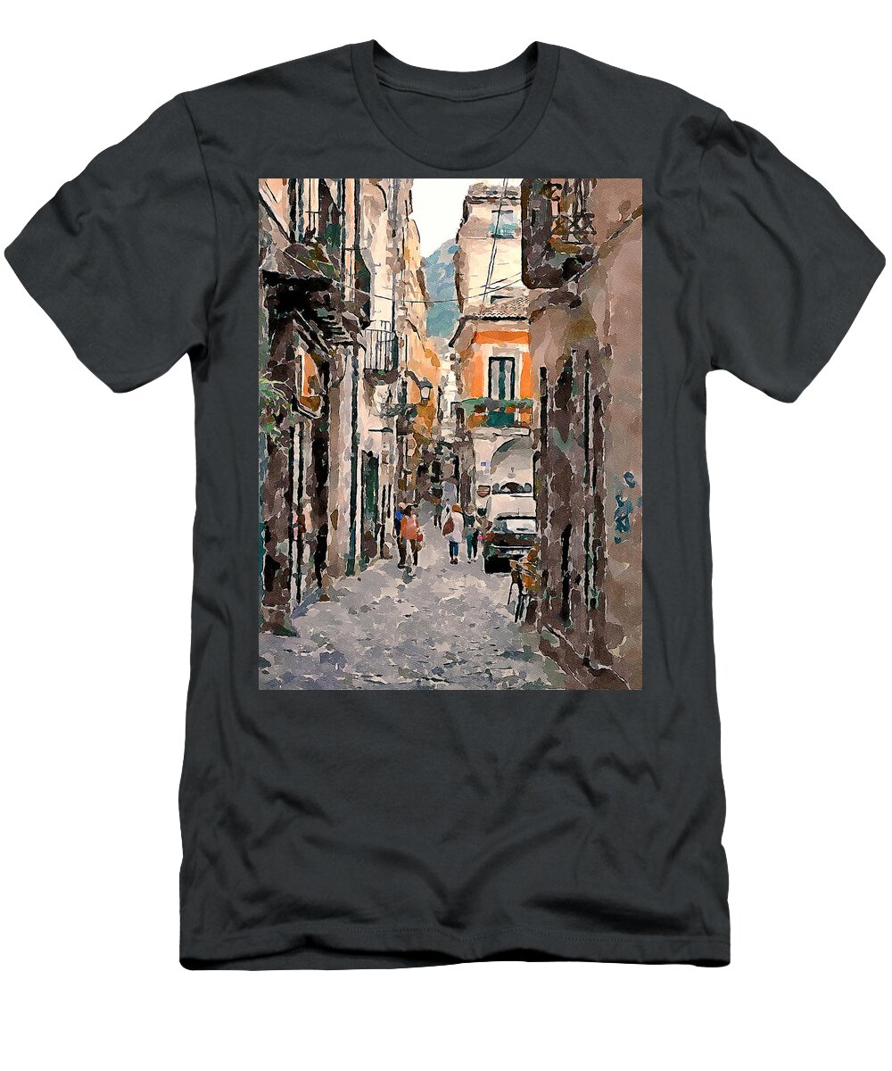 Salerno T-Shirt featuring the digital art Salerno Italy town 1 by Yury Malkov