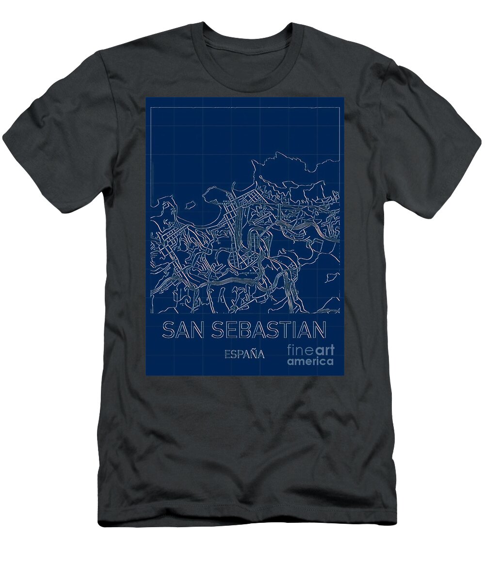 San Sebastian T-Shirt featuring the digital art San Sebastian Blueprint City Map by HELGE Art Gallery