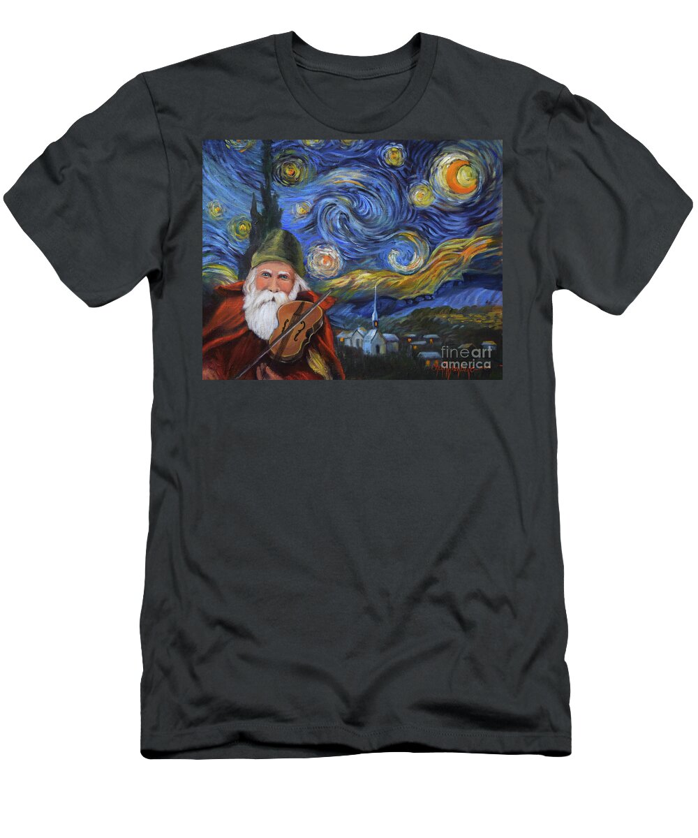 Santa Claus T-Shirt featuring the painting Santa Claus And Starry Night by Cheri Wollenberg