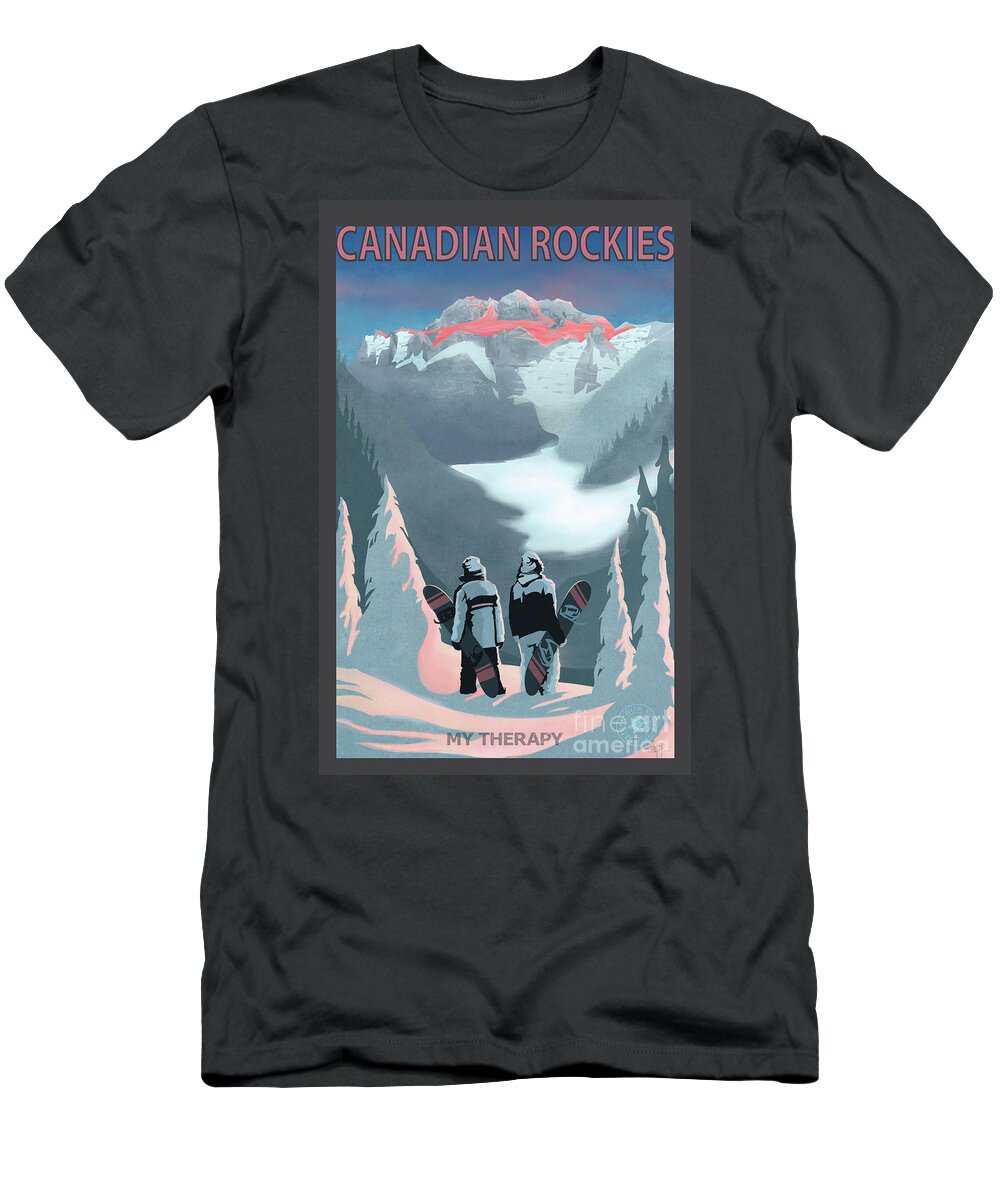 Snowboarder T-Shirt featuring the painting Scenic Vista Snowboarders by Sassan Filsoof