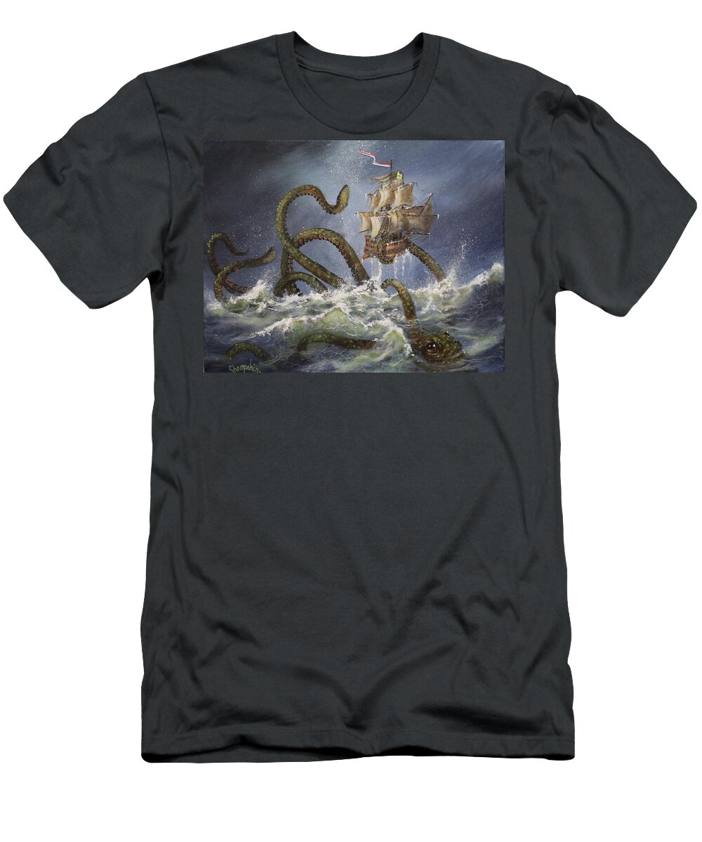 Kraken T-Shirt featuring the painting Sea Monster by Tom Shropshire