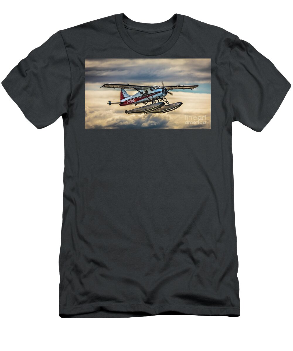 Seaplane T-Shirt featuring the photograph Seaplane in the Anchorage sky by Lyl Dil Creations