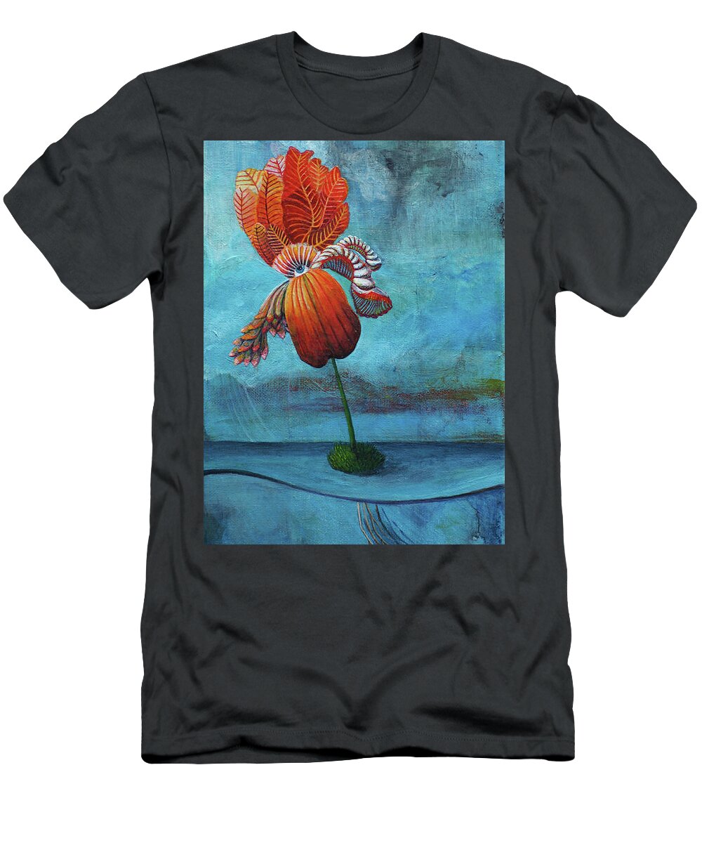 Surrealism T-Shirt featuring the painting Searching for Solid Ground by Mindy Huntress