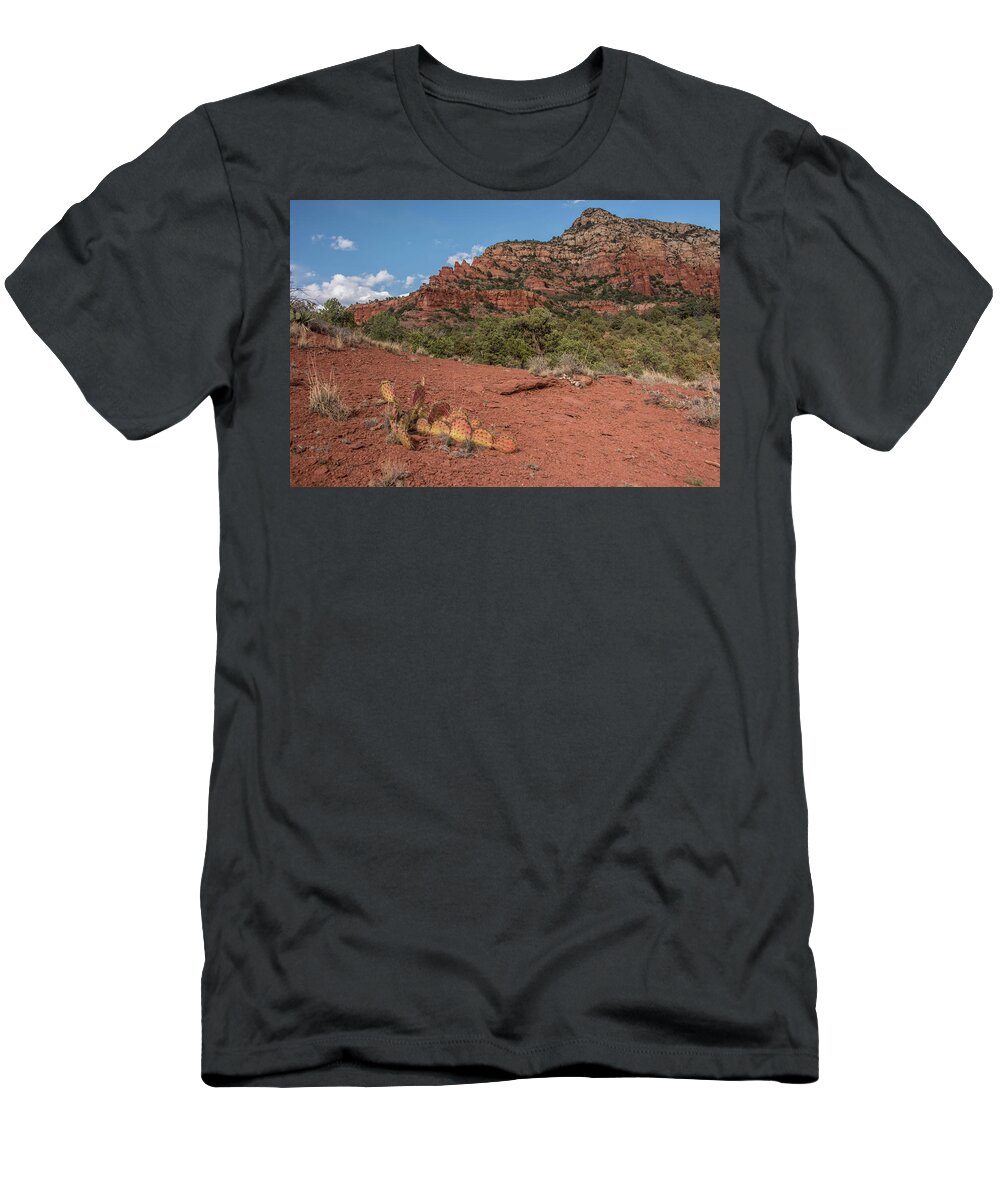 Sedona T-Shirt featuring the photograph Sedona red rock and cacti by Alan Goldberg