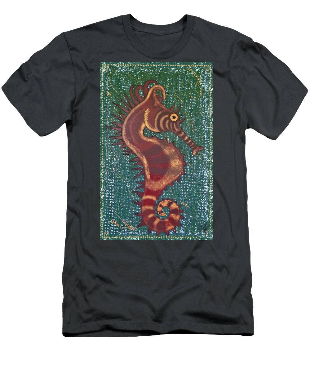 Seahorse T-Shirt featuring the painting Shehorse by Joan Stratton