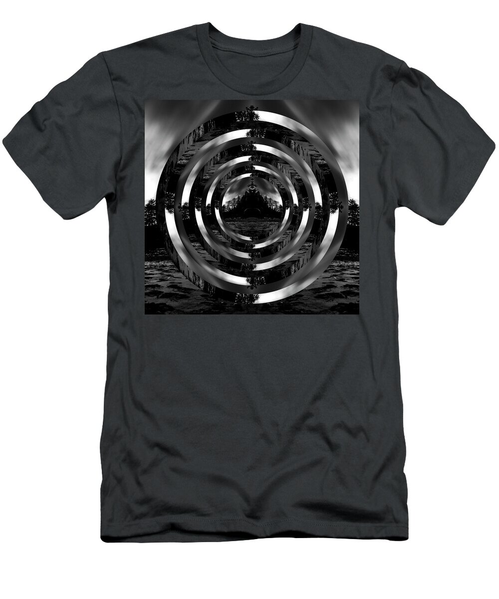 Point T-Shirt featuring the digital art Shi Shi Beach Black and White Reflection Circles by Pelo Blanco Photo