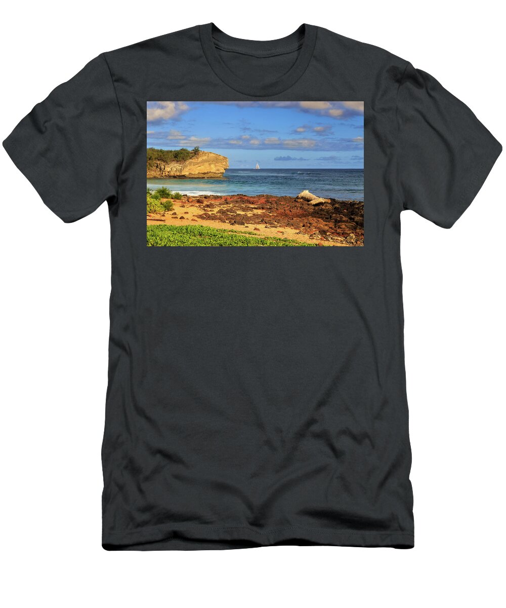 Shipwreck Rock T-Shirt featuring the photograph Shipwreck Rock Poipu by James Eddy