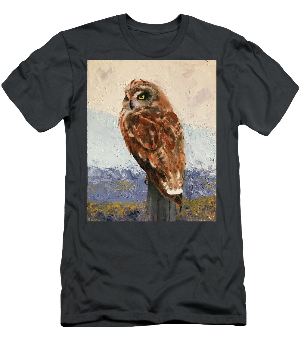Owl T-Shirt featuring the painting Short-eared Owl by Marsha Karle
