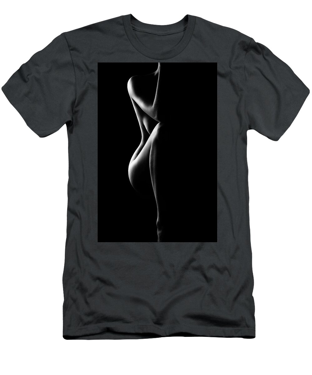 Nude T-Shirt featuring the photograph Silhouette of nude woman in BW by Johan Swanepoel