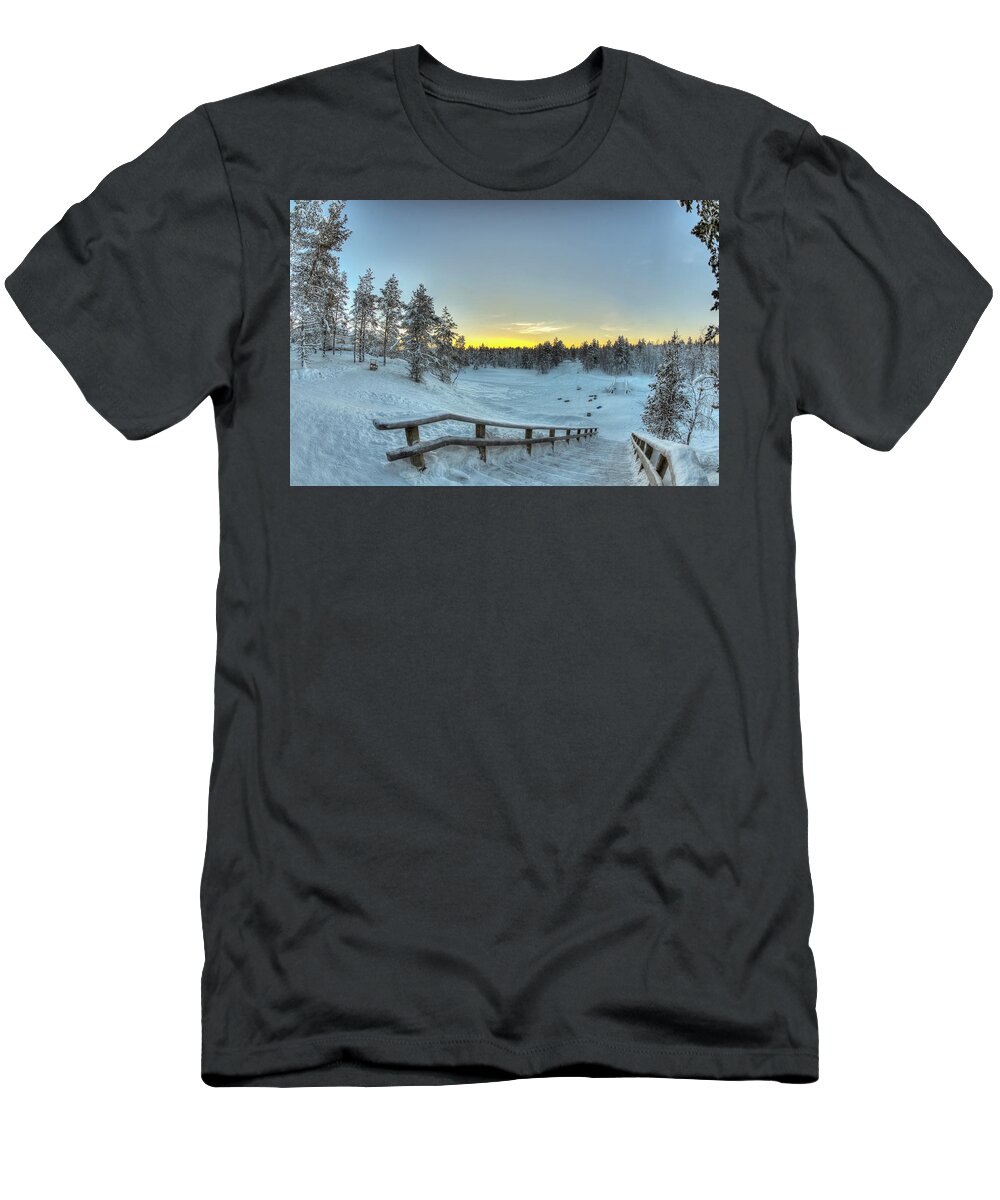 Tourism T-Shirt featuring the photograph Sledding in the Evening by Laura Hedien