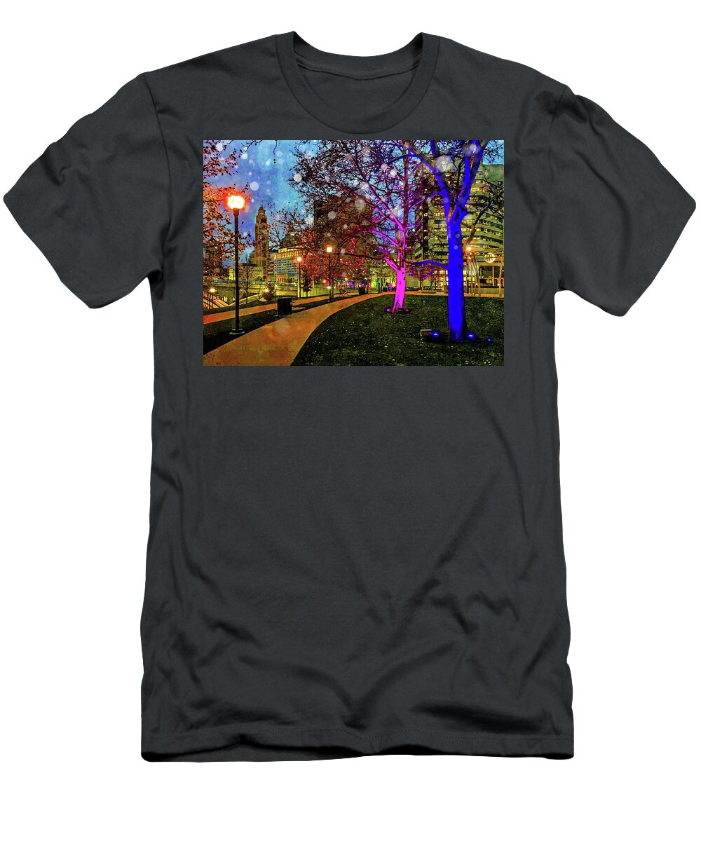 Columbus T-Shirt featuring the photograph Snowy Colored Trees in Columbus IMG_4138 by Michael Thomas