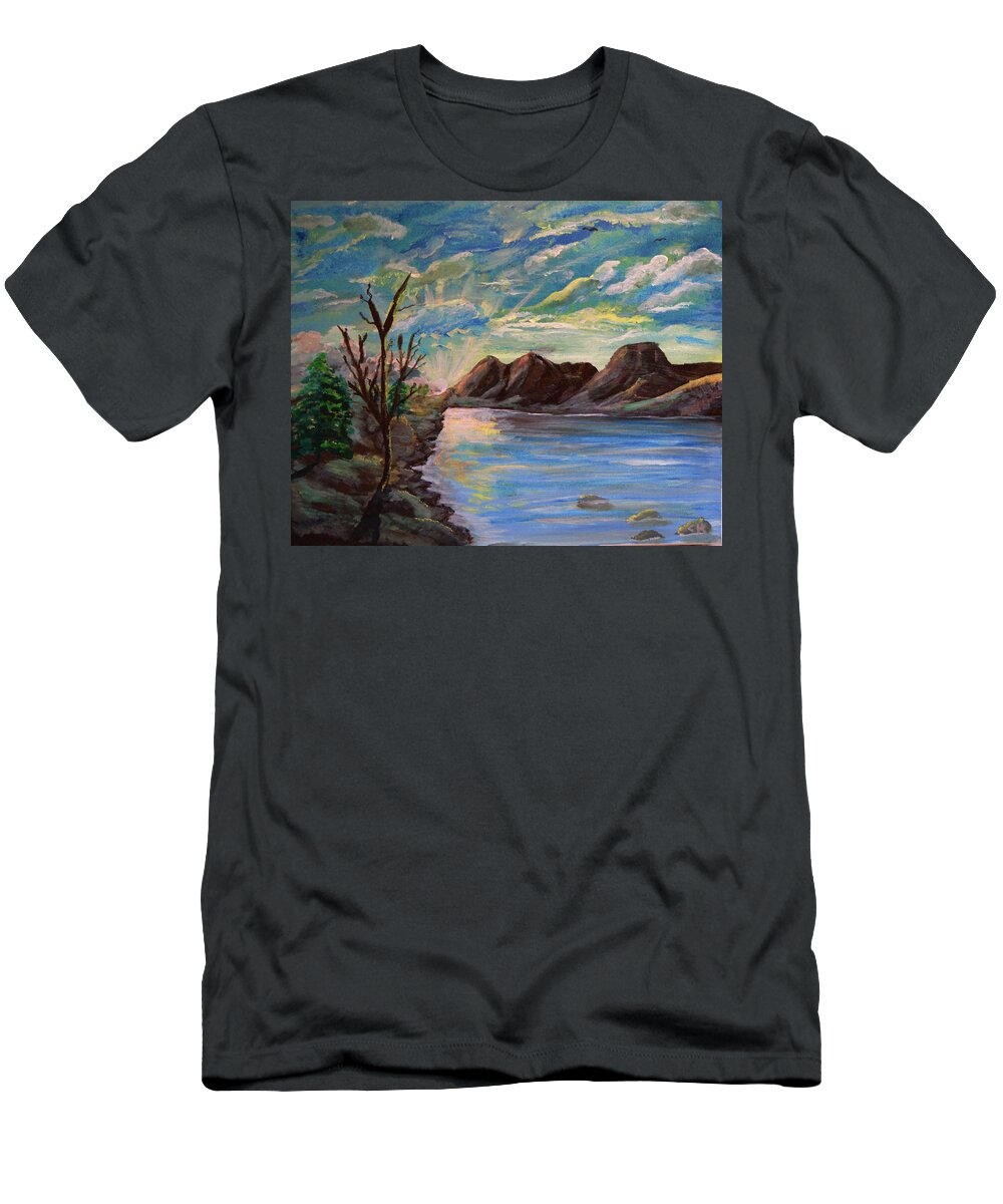 Wyoming T-Shirt featuring the painting Snowy Range and Lookout Lake by Chance Kafka