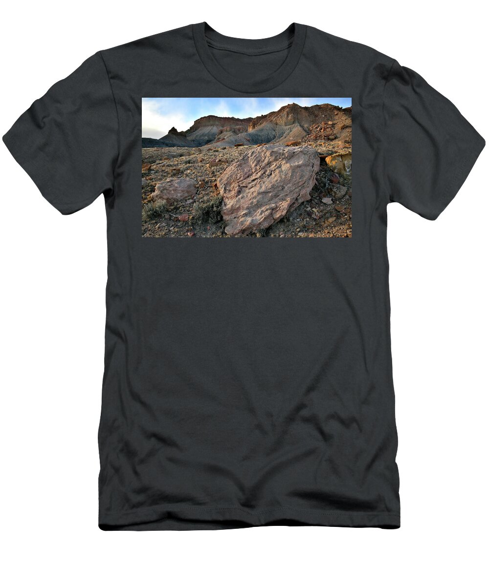 I-70 T-Shirt featuring the photograph Soft Light on Beautiful Boulders along Interstate 70 in Utah by Ray Mathis