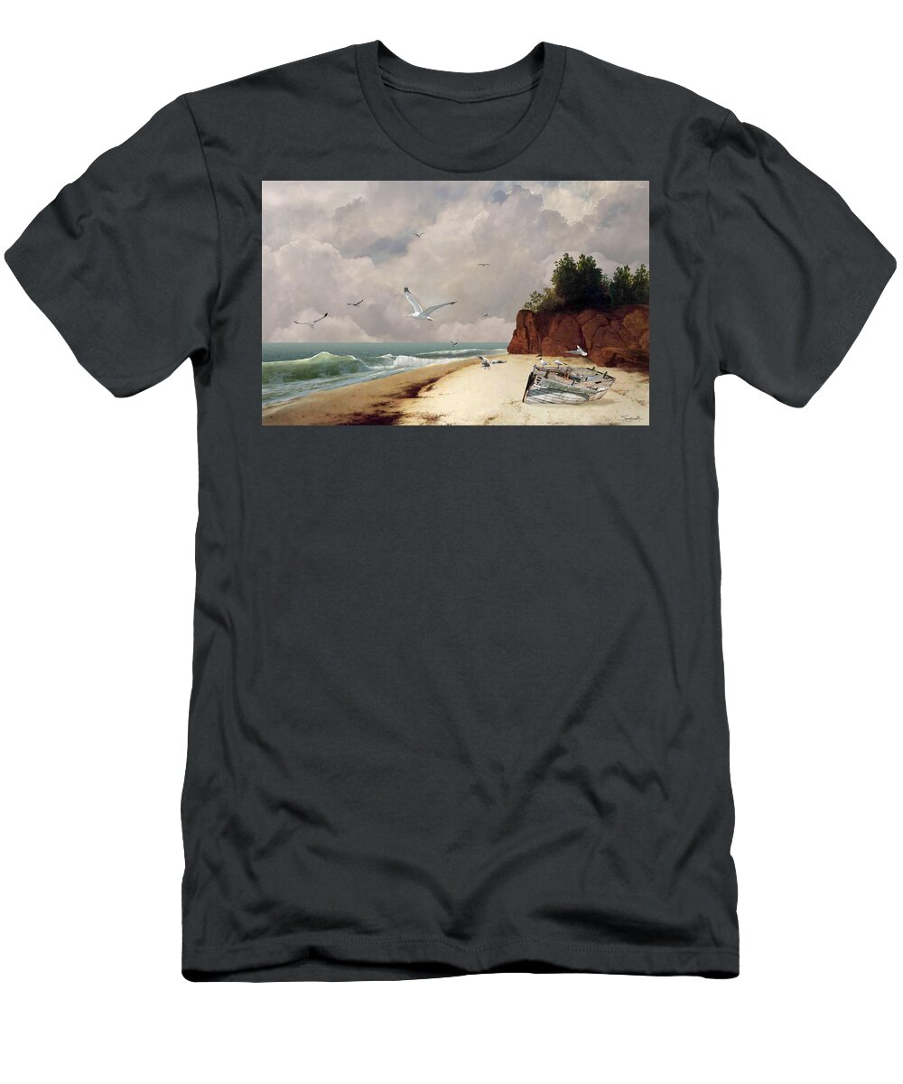 Seaside T-Shirt featuring the digital art Somewhere By The Shore by M Spadecaller