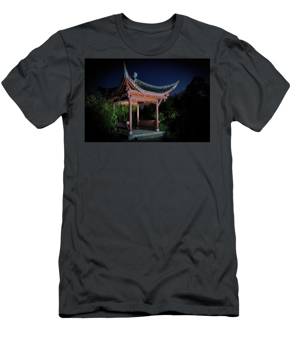 Seattle Chinese Garden T-Shirt featuring the photograph Song Mei Ting at Twilight by Briand Sanderson