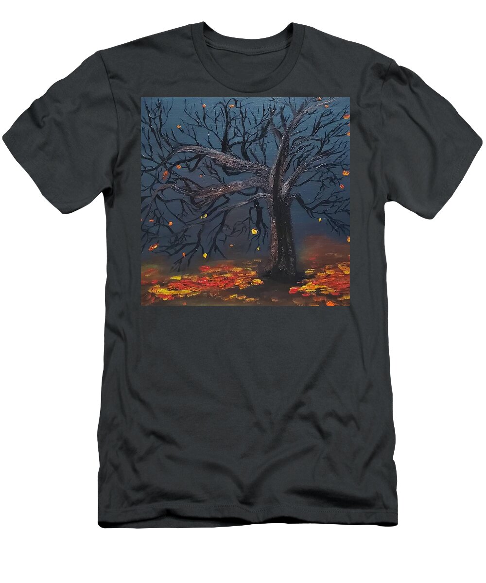 Autumn T-Shirt featuring the painting Spooky Tree by Amy Kuenzie