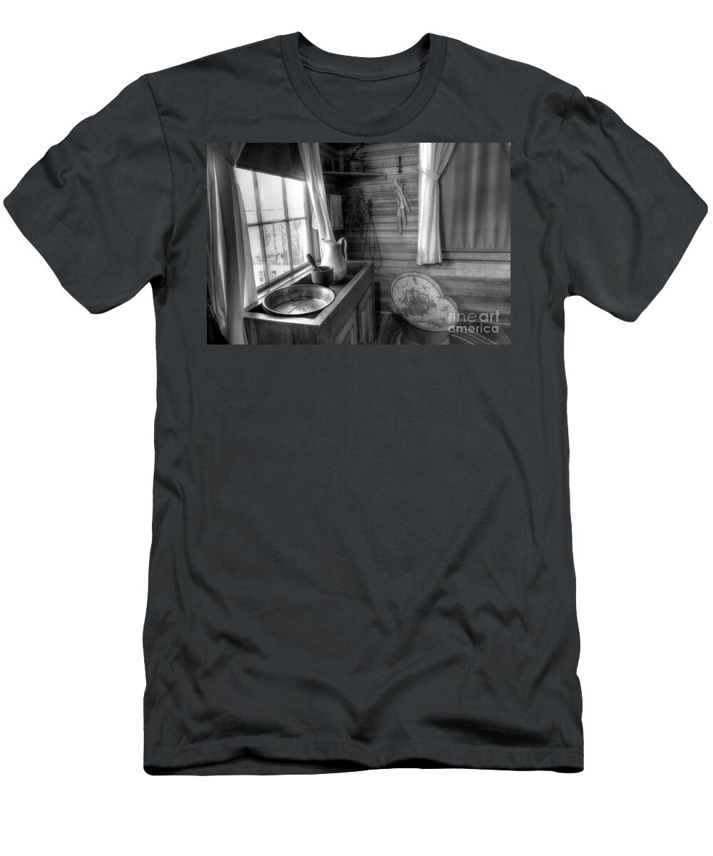Still Life; Washbasin; Vintage; Pioneer; Black And White; Memories T-Shirt featuring the photograph Still life - A Slice of Life by Betty Doran