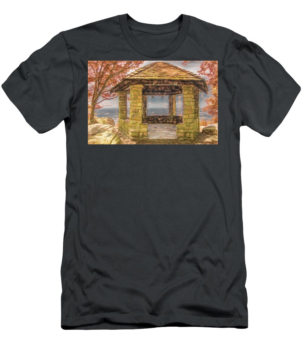 Tennessee T-Shirt featuring the photograph Stone Gazebo Atop Chilhowee Mountain, Painterly   by Marcy Wielfaert