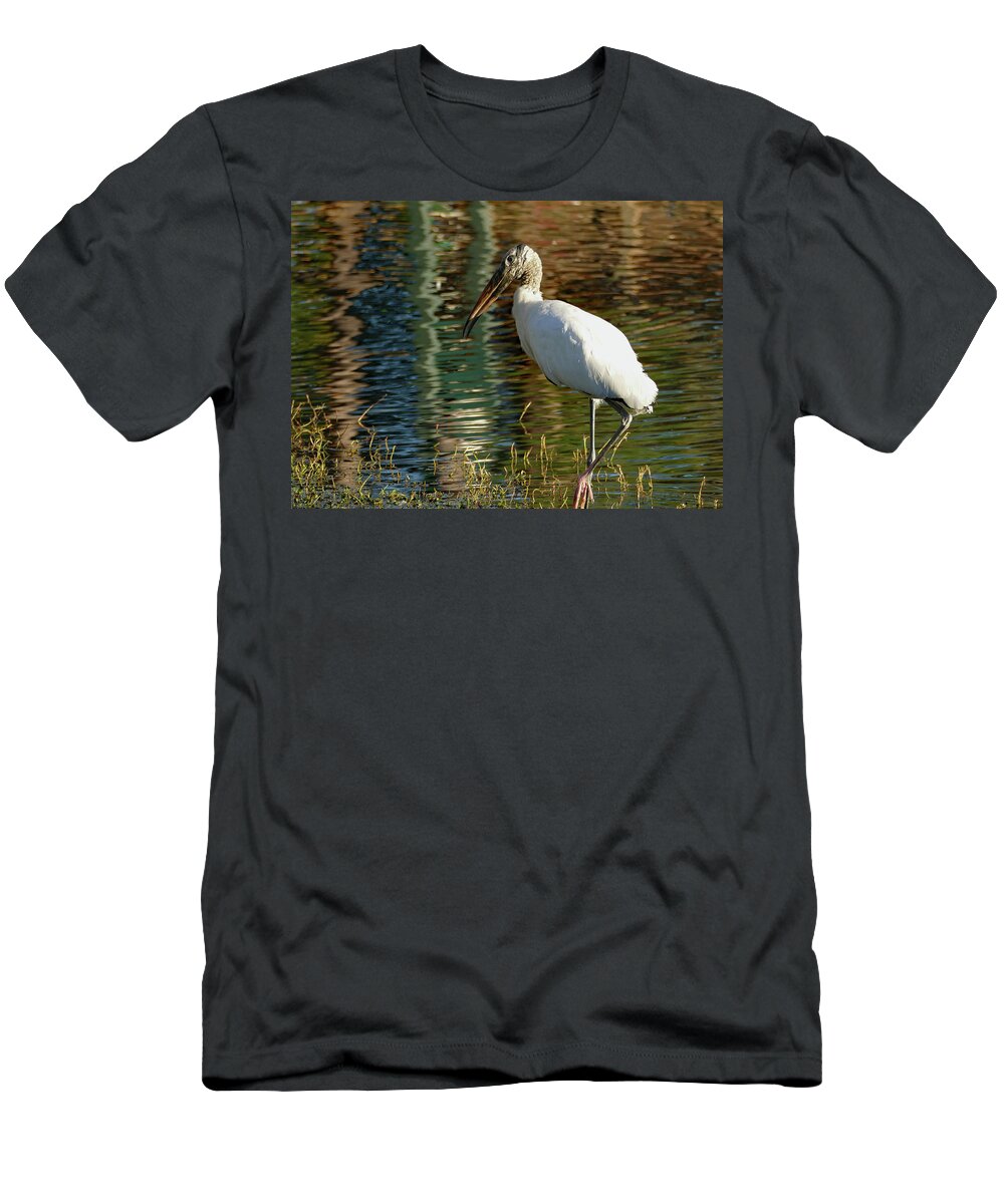 Stork T-Shirt featuring the photograph Stork on Rippled Waters by Margaret Zabor