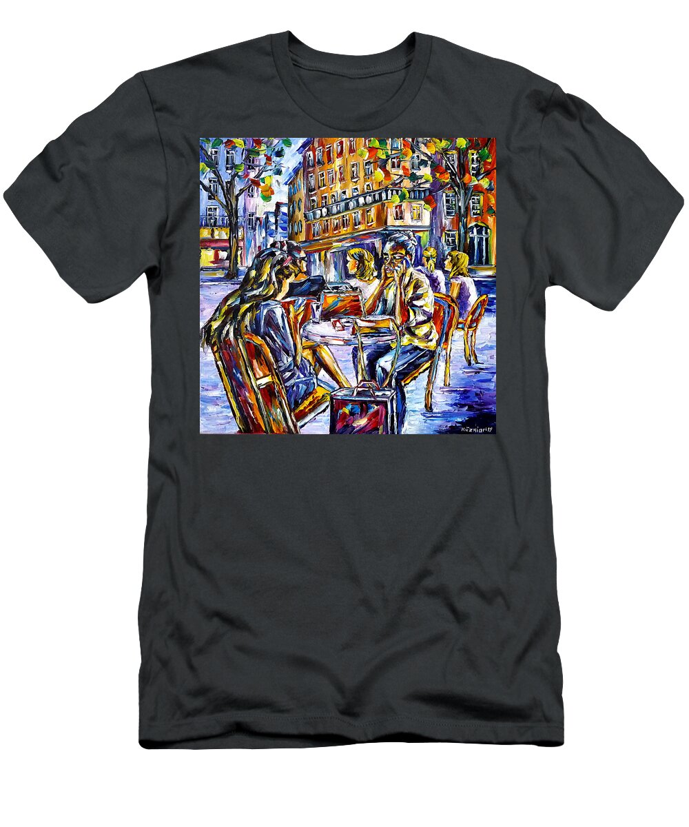 Paris Lovers T-Shirt featuring the painting Street Cafe In Paris II by Mirek Kuzniar