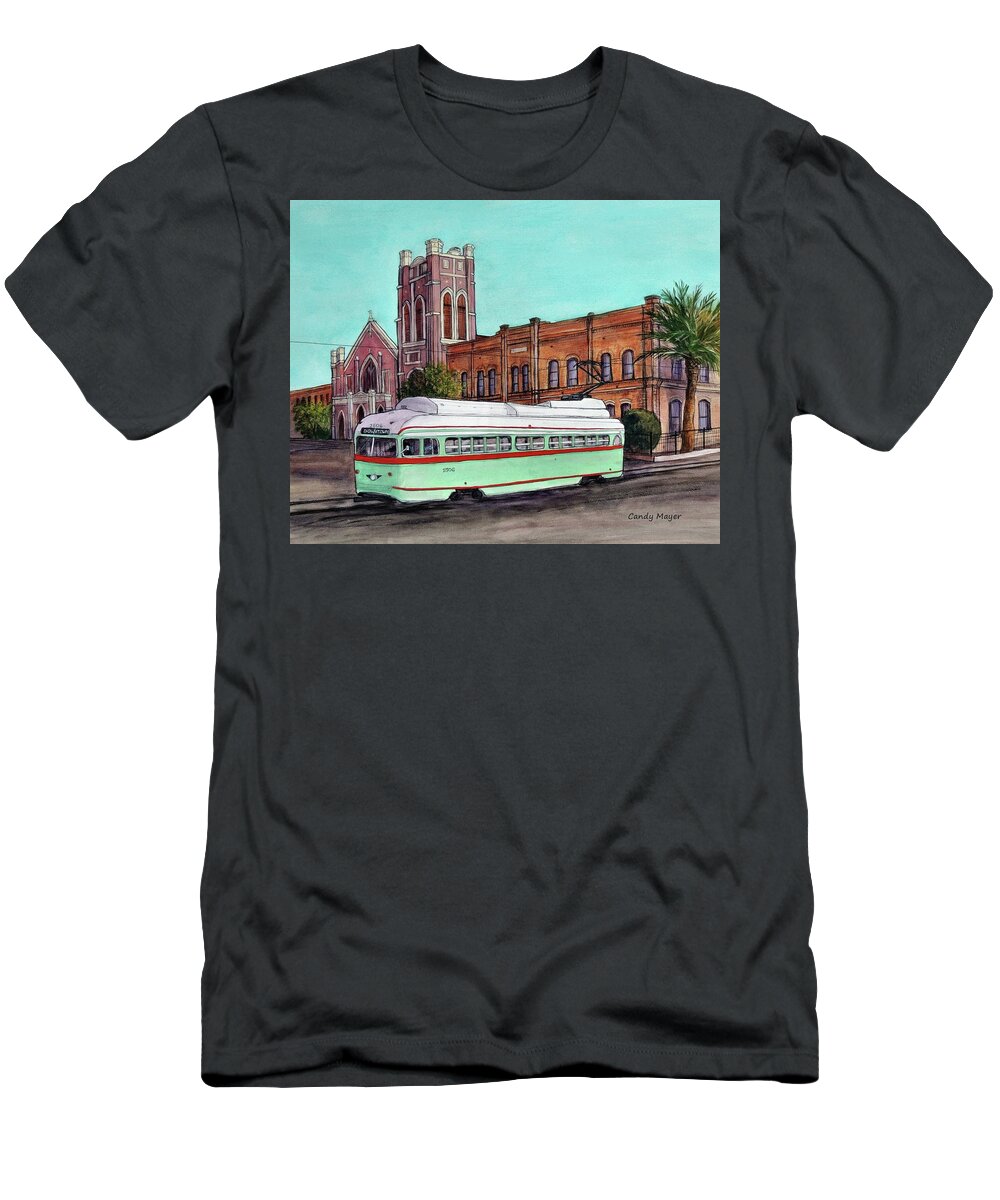 Acrylic T-Shirt featuring the painting Streetcar and Sacred Heart by Candy Mayer