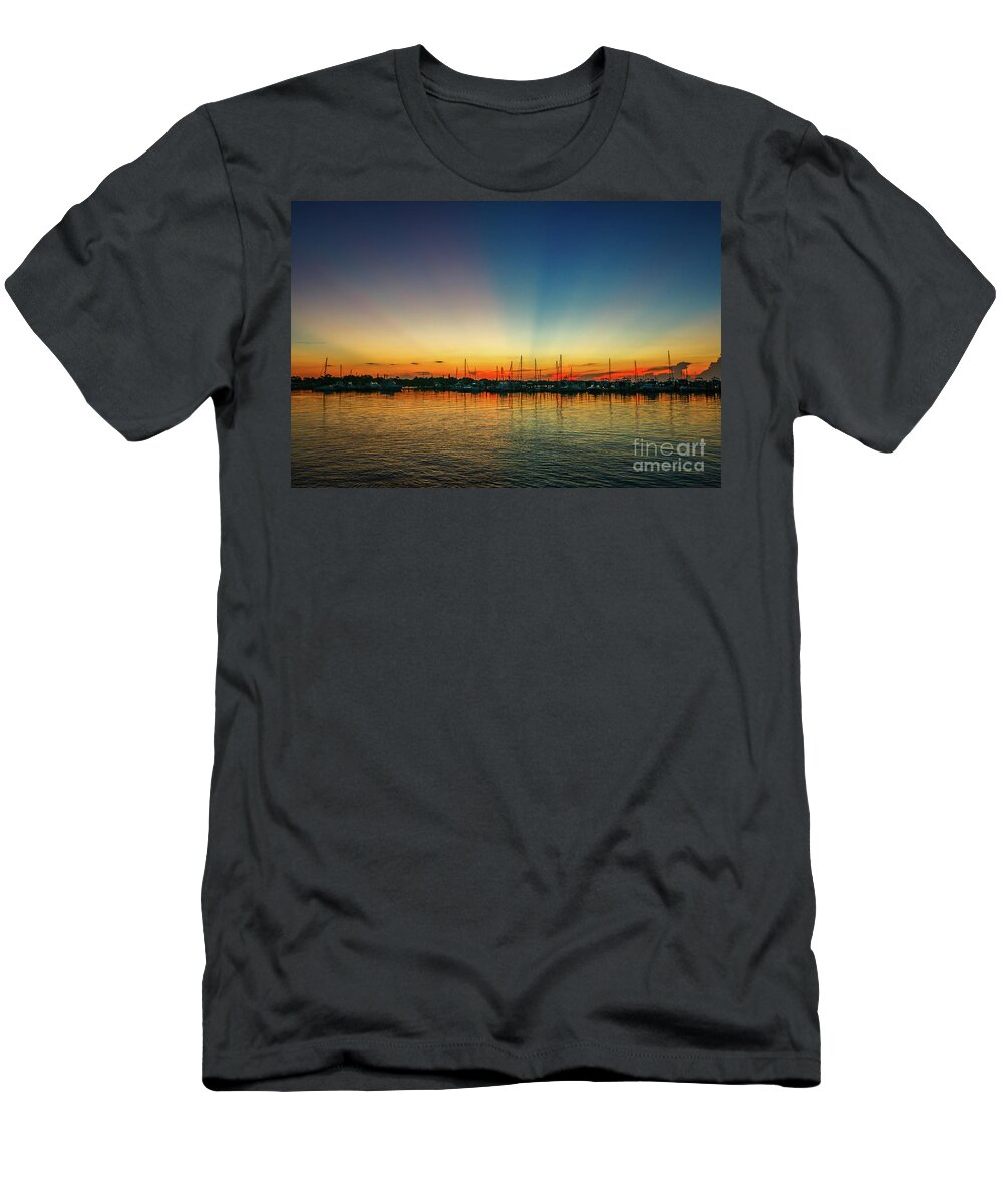 Sun T-Shirt featuring the photograph Sunbeam Marina Sunrise by Tom Claud