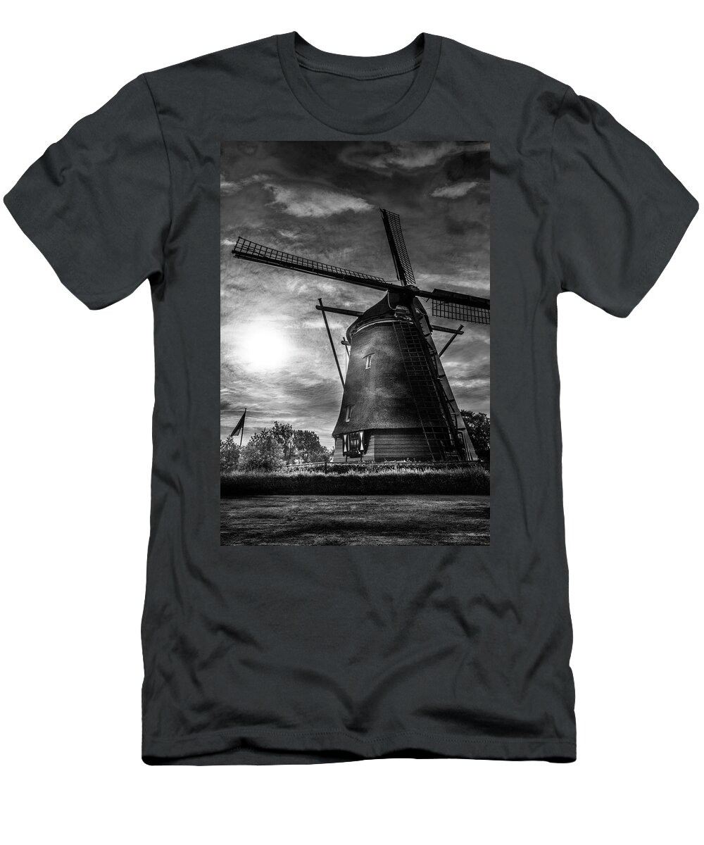 Clouds T-Shirt featuring the photograph Sundown over Holland in Black and White by Debra and Dave Vanderlaan