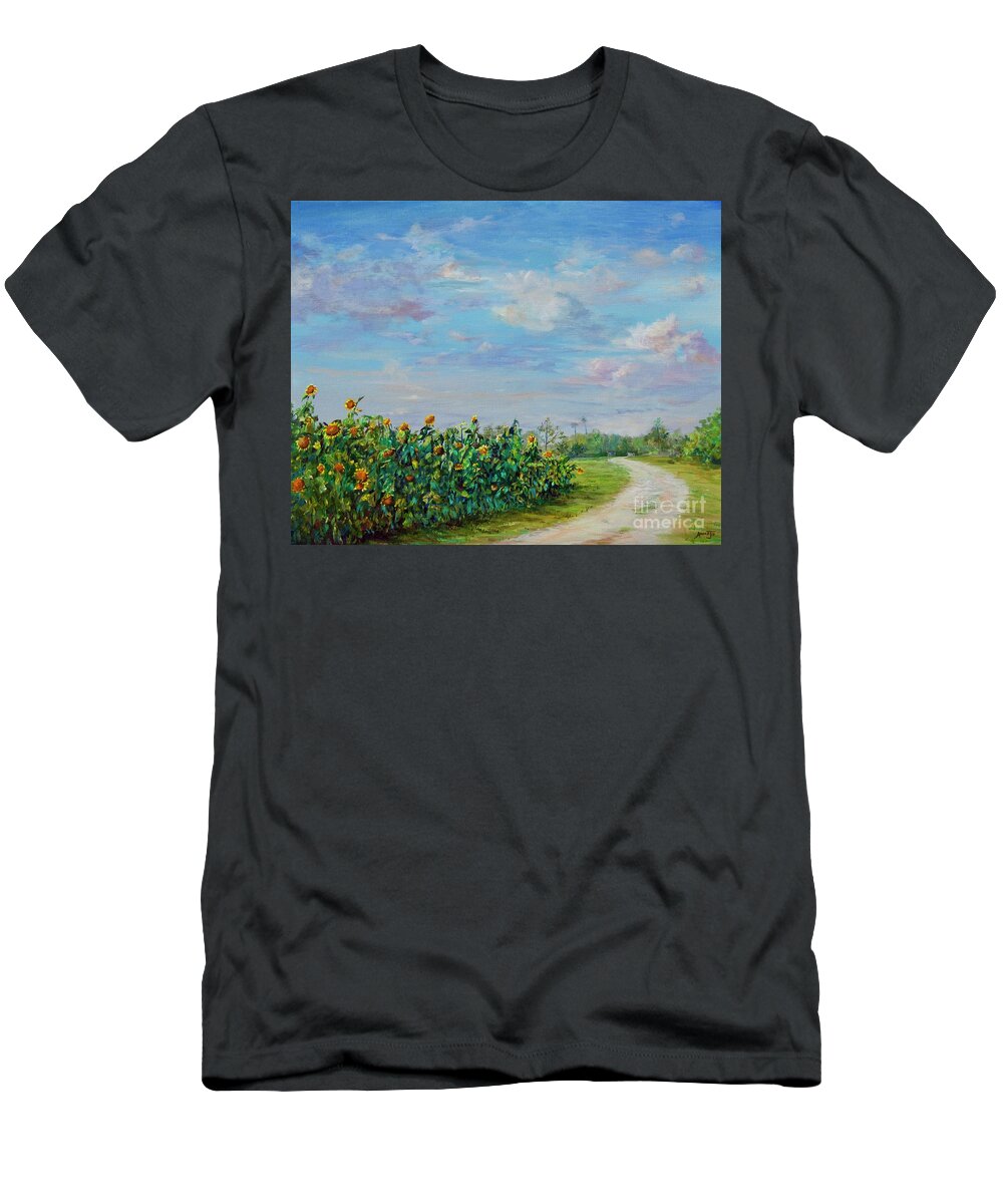 Sunflowers T-Shirt featuring the painting Sunflower Field ptg by AnnaJo Vahle