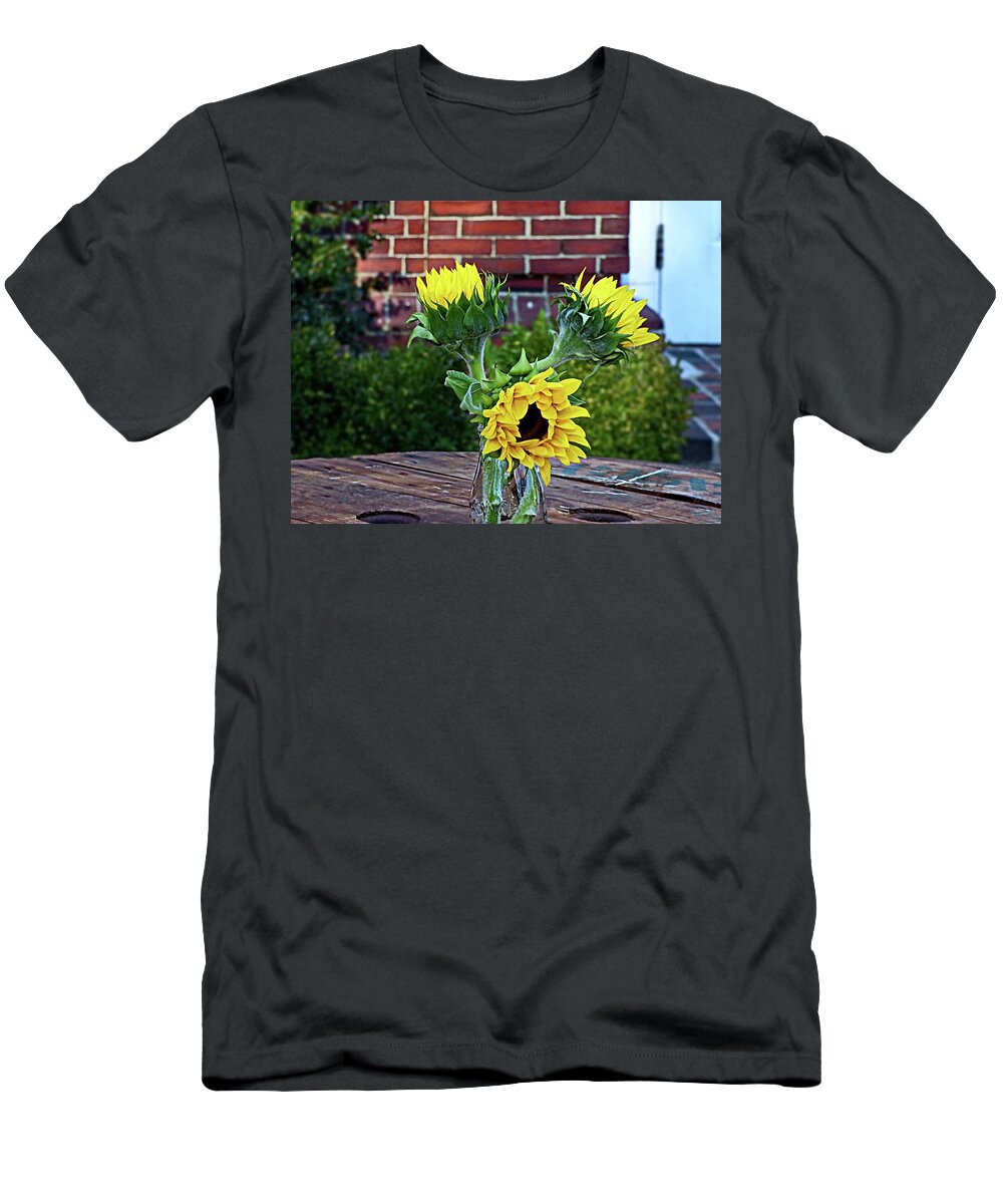 Sunflowers T-Shirt featuring the photograph Sunflowers in Vase by Lyuba Filatova