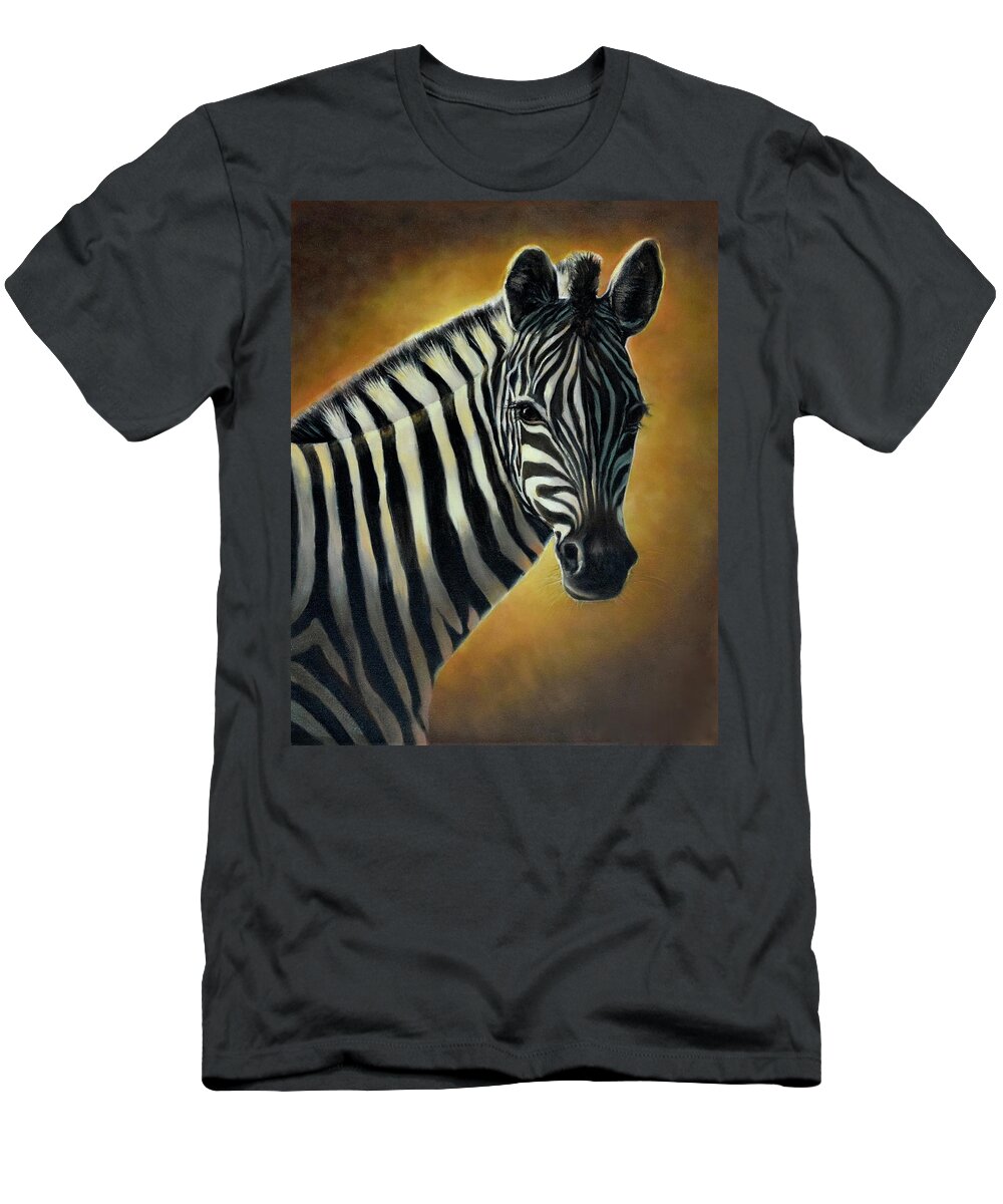 Zebra T-Shirt featuring the painting Sunkissed Zebra by Lynne Pittard