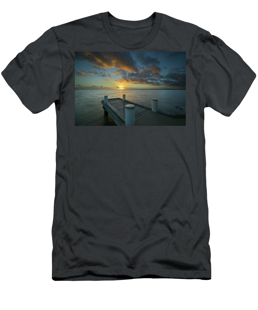 Jetty T-Shirt featuring the photograph Sunrise from the Boreen Point Jetty by Nicolas Lombard