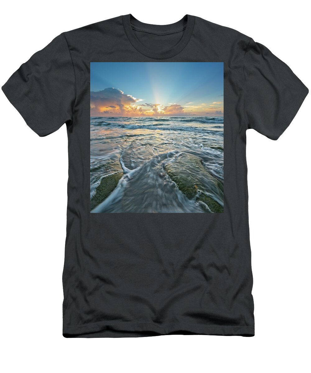 Carlin Park T-Shirt featuring the photograph Sunrise Sunbeams by Steve DaPonte