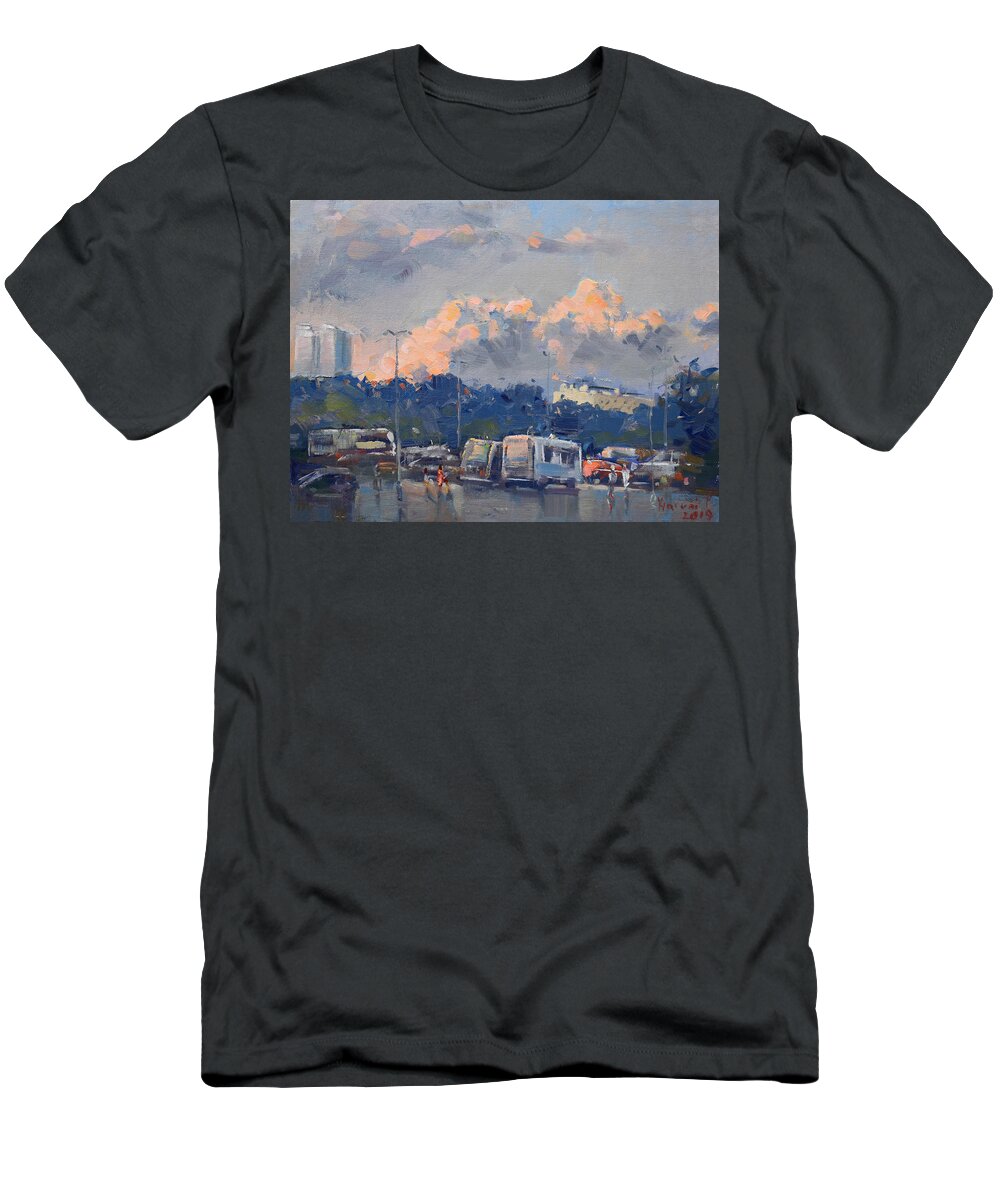 Sunset T-Shirt featuring the painting Sunset Light On the Clouds by Ylli Haruni