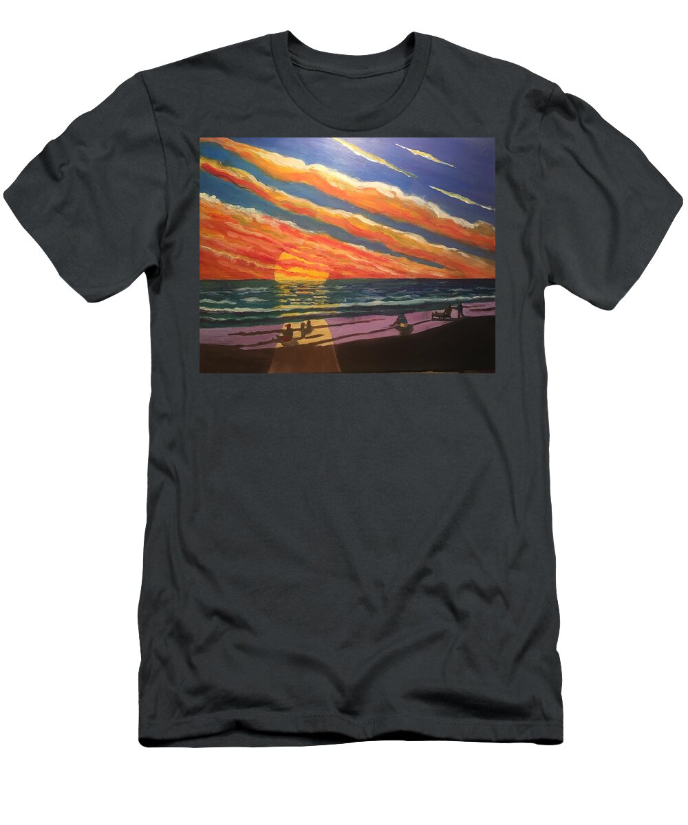 Florida T-Shirt featuring the painting Sunset on Anna Maria Island by Mike King