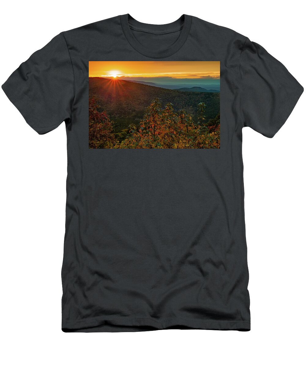 America T-Shirt featuring the photograph Sunset Point Vista - Talimena Scenic Byway in Autumn by Gregory Ballos