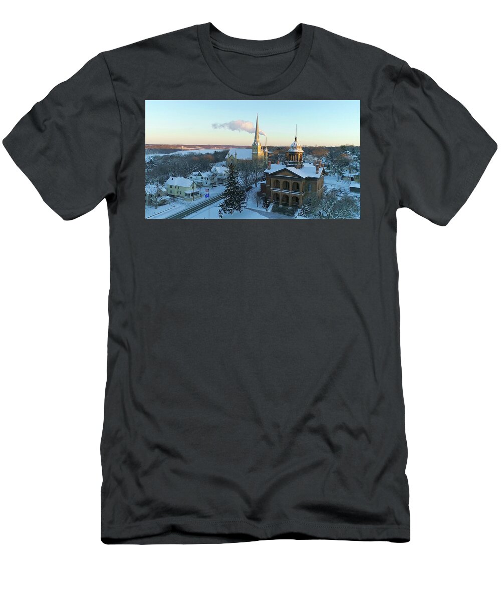 St. Croix River T-Shirt featuring the photograph Sunset Stillwater Old Court House by Greg Schulz Pictures Over Stillwater